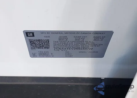 2021 Chevrolet Equinox Awd 2Fl из США, поврежденный, VIN 2GNAXTEV2M6154722